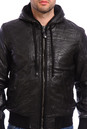 Мужская кожаная куртка из натуральной кожи утепленная с капюшоном, отделка текстиль 0900743-2