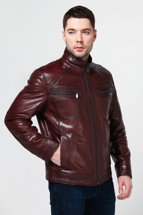 Мужская кожаная куртка из натуральной кожи с воротником 0900174