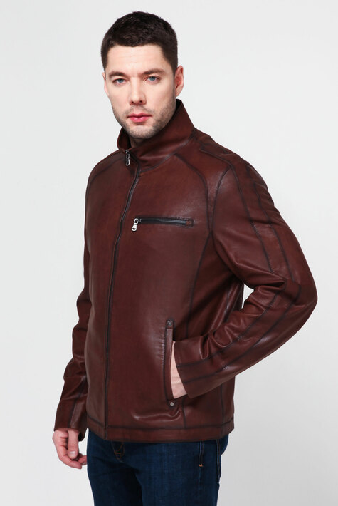 Мужская кожаная куртка из натуральной кожи с воротником 0900184