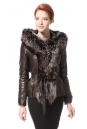 Женская кожаная куртка из натуральной кожи с капюшоном, отделка чернобурка 0900199