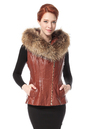 Женская кожаная куртка из натуральной кожи с капюшоном, отделка енот 0900200-4