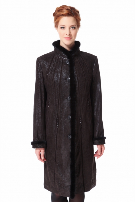 Женское кожаное пальто из натуральной кожи с воротником, отделка норка 0900221