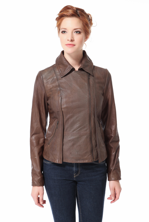 Женская кожаная куртка из натуральной кожи с воротником 0900222