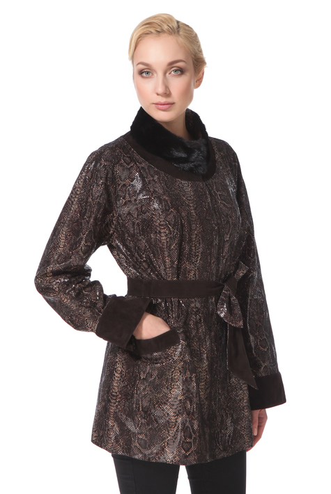 Женская кожаная куртка из натуральной замши с воротником, отделка норка 0900257