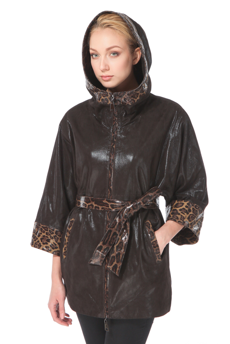 Женская кожаная куртка из натуральной замши (с накатом) с капюшоном 0900262