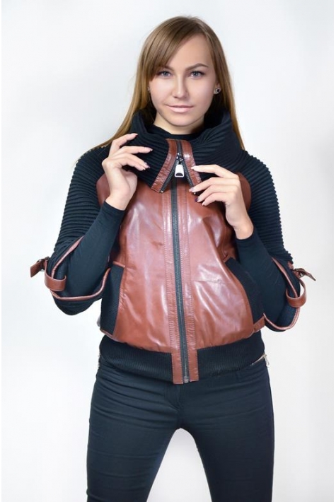 Женская кожаная куртка из натуральной кожи с воротником 0900266