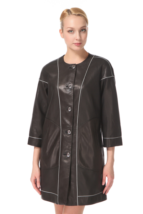 Женское кожаное пальто из натуральной кожи с воротником 0900277