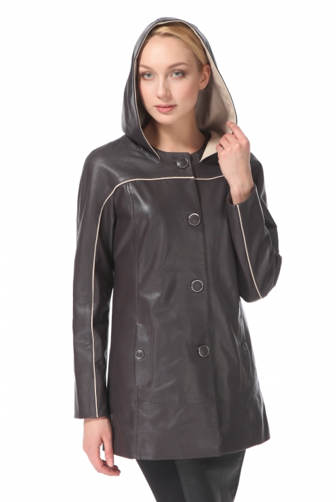 Женская кожаная куртка из натуральной кожи с капюшоном 0900278