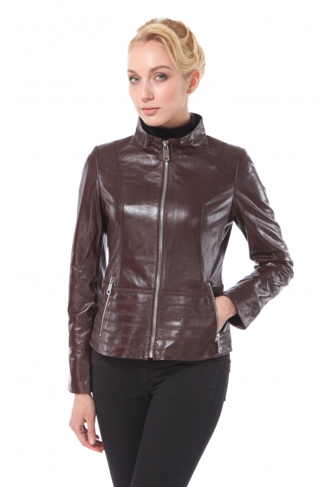 Женская кожаная куртка из натуральной кожи с воротником 0900303