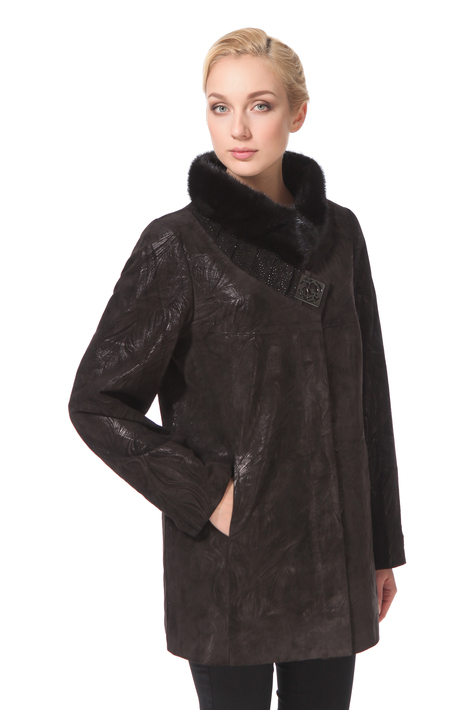 Женское кожаное пальто из натуральной замши с воротником, отделка норка 0900353