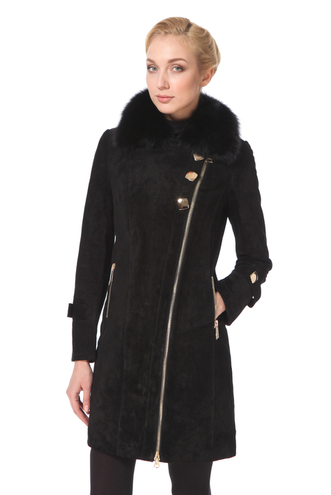 Женское кожаное пальто из натуральной замши с воротником, отделка песец 0900361
