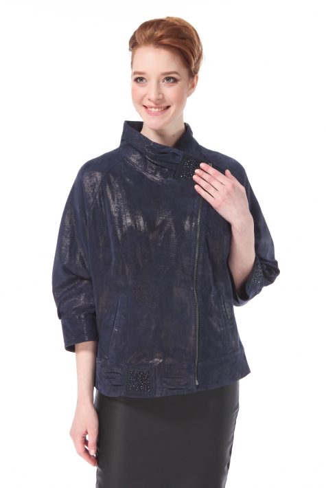Женская кожаная куртка из натуральной замши (с накатом) с воротником 0900419