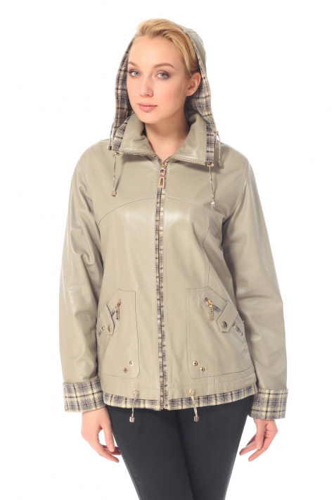 Женская кожаная куртка из натуральной кожи с капюшоном 0900429