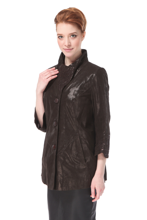 Женская кожаная куртка из натуральной замши (с накатом) с воротником 0900434