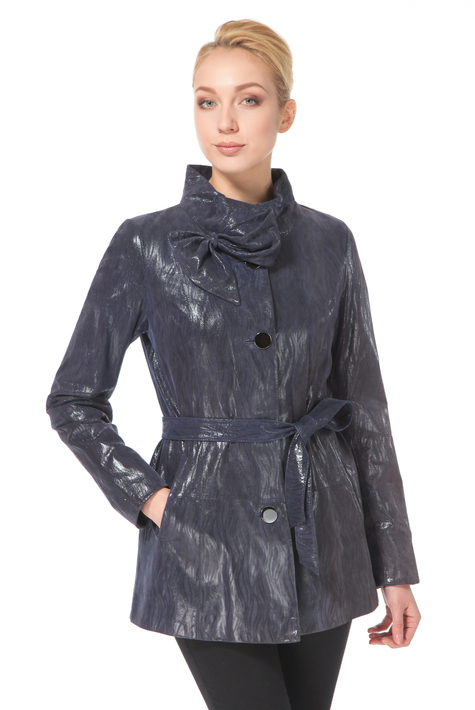 Женская кожаная куртка из натуральной замши (с накатом) с воротником 0900503