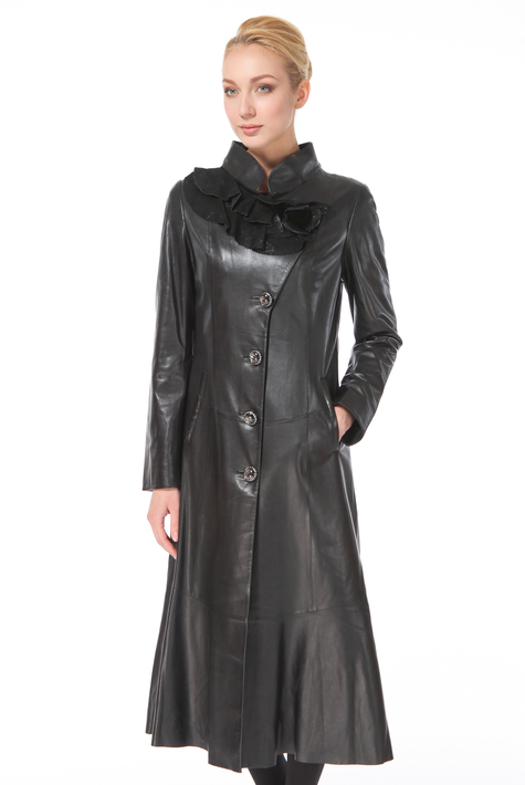Женское кожаное пальто из натуральной кожи с воротником, отделка замша 0900505