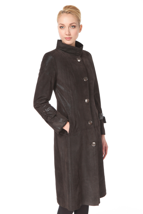 Женское кожаное пальто из натуральной замши (с накатом) с воротником 0900516