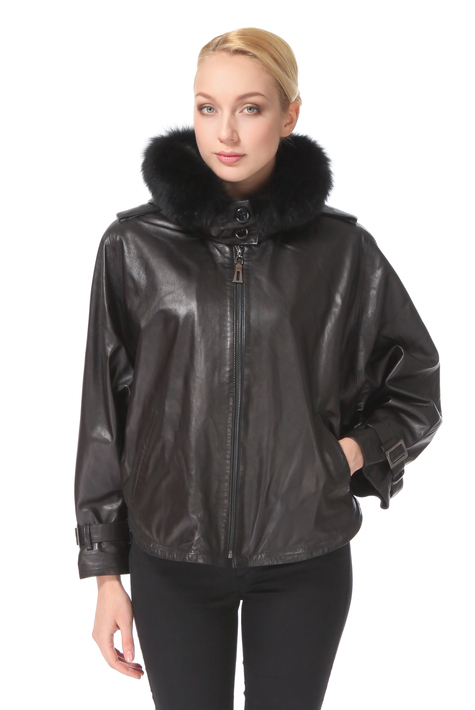 Женская кожаная куртка из натуральной кожи с капюшоном, отделка песец 0900648
