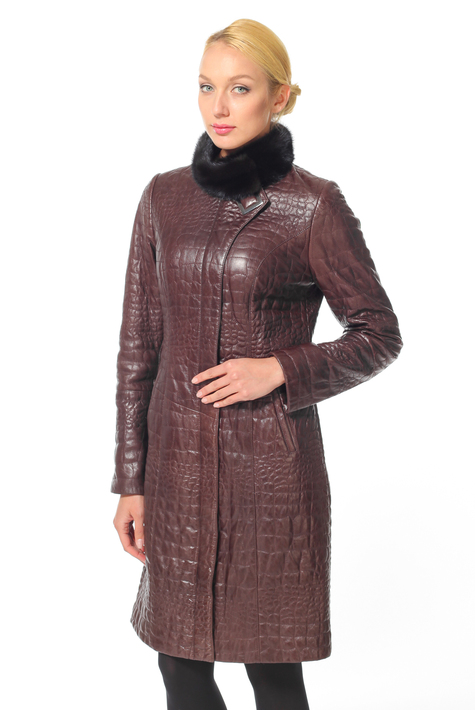 Женское кожаное пальто из натуральной кожи с воротником, отделка норка 0900782