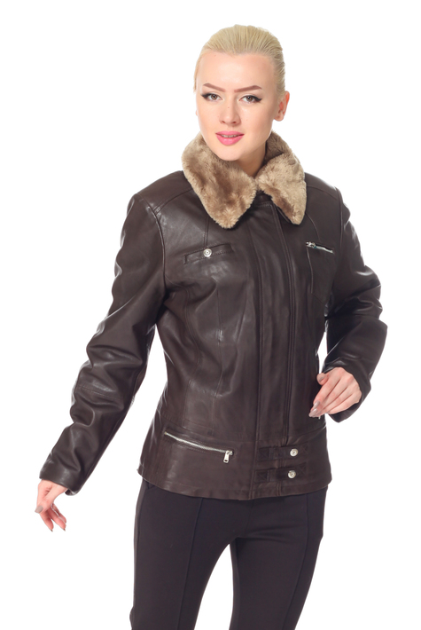 Женская кожаная куртка из натуральной кожи с воротником, отделка из искусственного меха 0900906