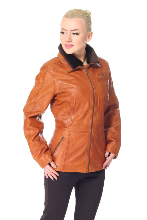 Женская кожаная куртка из натуральной кожи с воротником, отделка искусственный мех 0900924