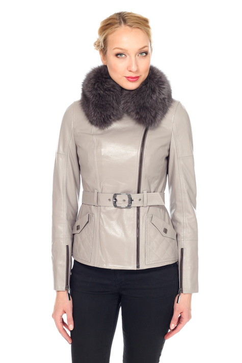 Женская кожаная куртка из натуральной кожи с воротником, отделка песец 0900965