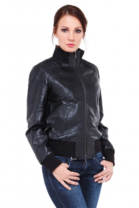 Женская кожаная куртка из натуральной кожи с воротником 0900097