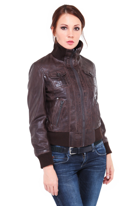 Женская кожаная куртка из натуральной кожи с воротником 0900120