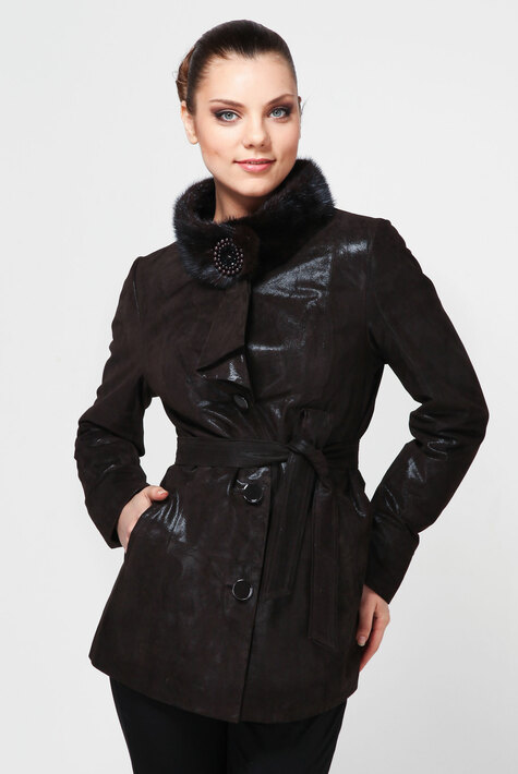 Женская кожаная курткая из натуральной кожи с воротником, отделка норка 0900193