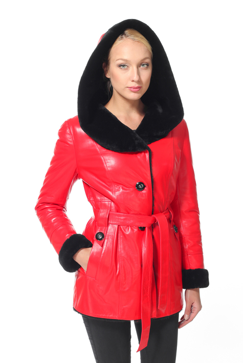Женская кожаная куртка из натуральной кожи на меху с капюшоном 0700415