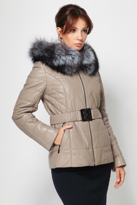 Женская кожаная куртка из натуральной кожи с капюшоном, отделка лиса 0900006