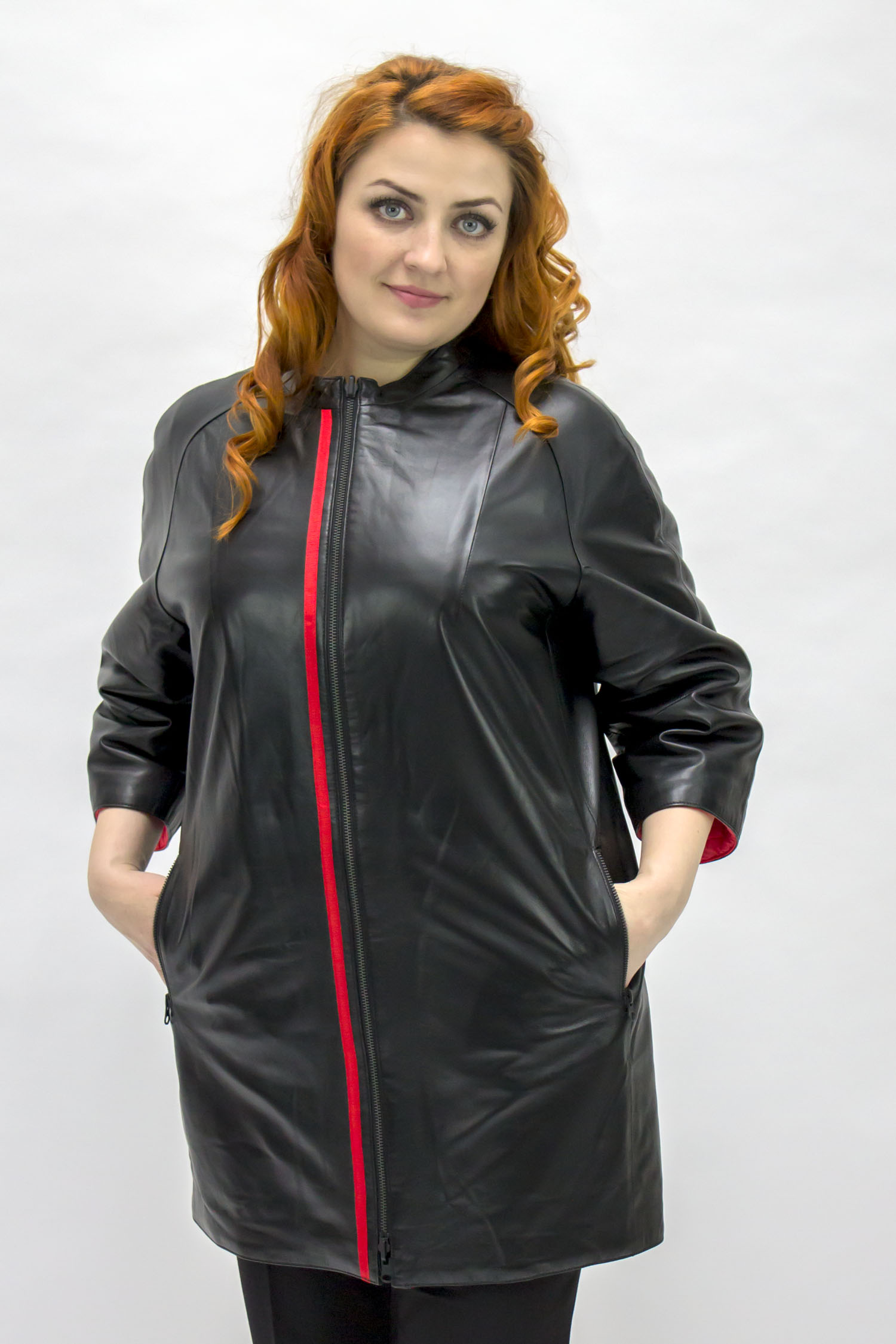 

Женская кожаная куртка из натуральной кожи с воротником, без отделки
