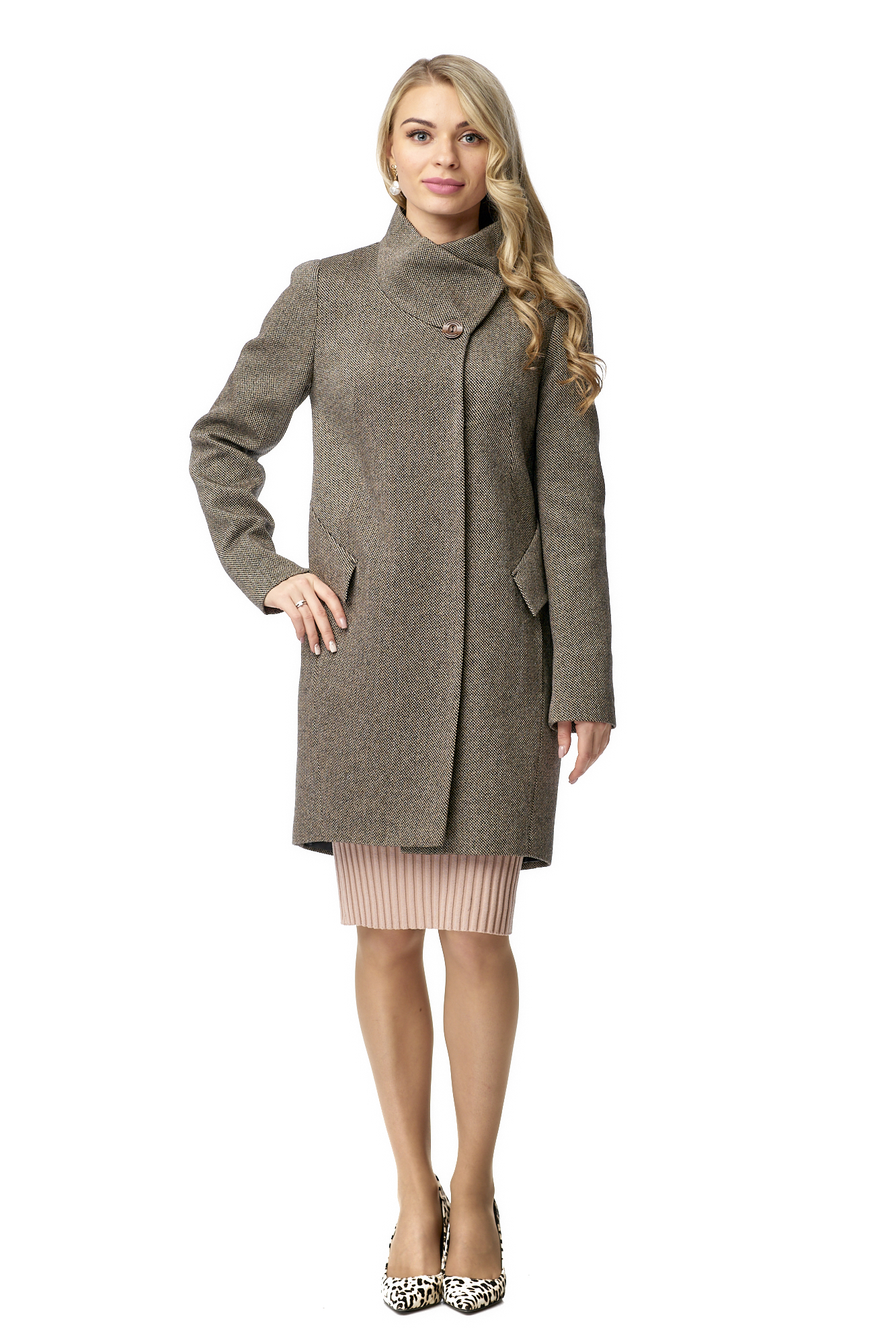 

Женское пальто из текстиля с воротником, Многоцветный