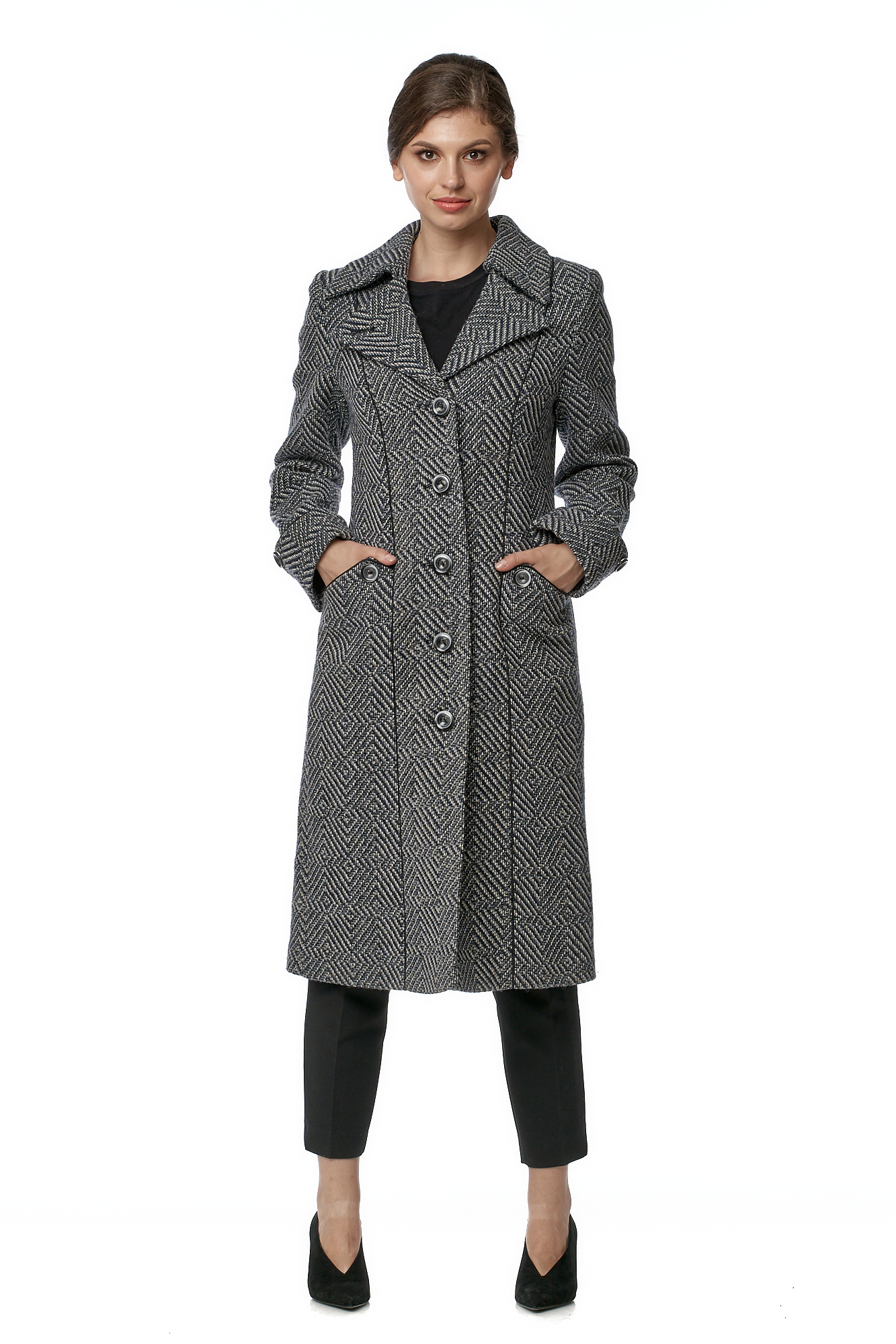 

Женское пальто из текстиля с воротником, Многоцветный
