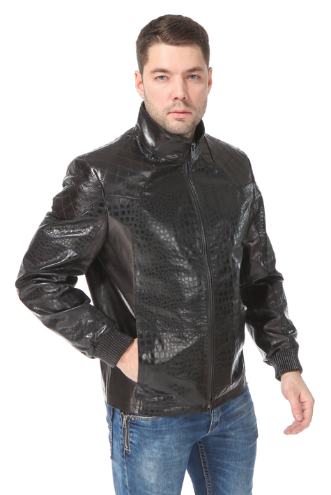 Мужская кожаная куртка из натуральной кожи  с воротником 0900367