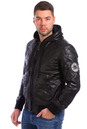 Мужская кожаная куртка из натуральной кожи утепленная с капюшоном, отделка текстиль 0900743
