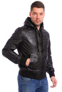 Мужская кожаная куртка из натуральной кожи утепленная с капюшоном, отделка текстиль 0900743-3