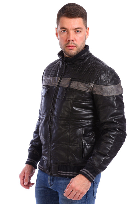 Мужская кожаная куртка из натуральной кожи утепленная  с воротником 0900747