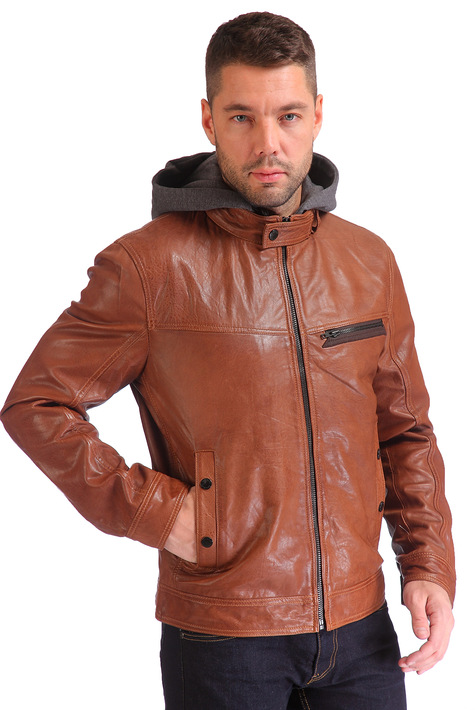 Мужская кожаная куртка из натуральной кожи с капюшоном 0900858