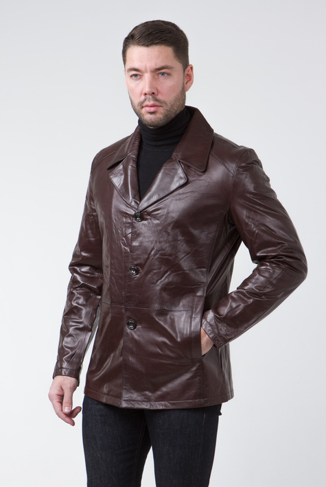 Мужская кожаная куртка из натуральной кожи с воротником 0901040