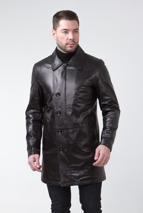 Мужская кожаная куртка из натуральной кожи с воротником 0901047