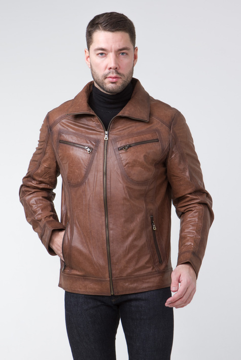 Мужская кожаная куртка из натуральной кожи с воротником 0901057