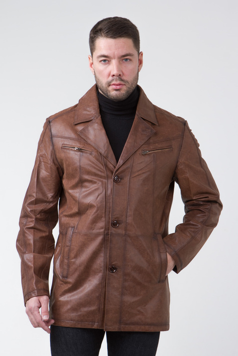 Мужская кожаная куртка из натуральной кожи с воротником 0901064