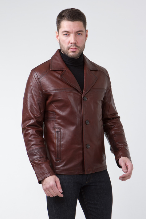 Мужская кожаная куртка из натуральной кожи с воротником 0901067