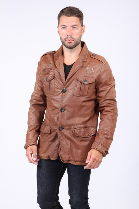 Мужская кожаная куртка из натуральной кожи с воротником 0901366