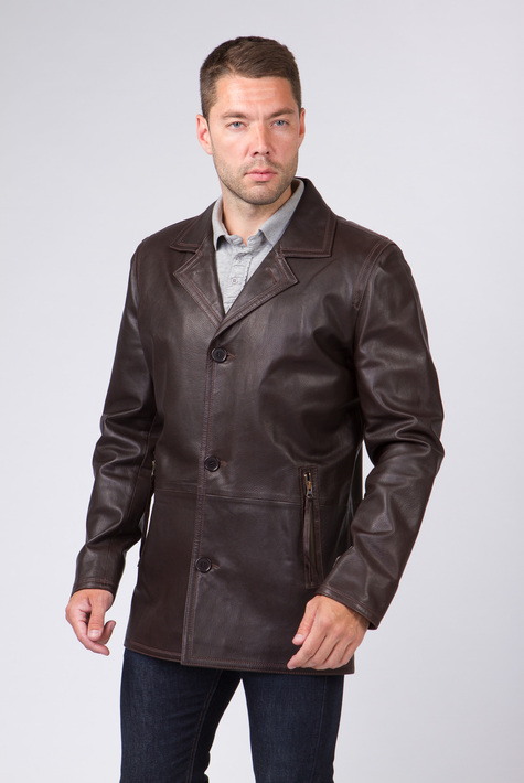 Мужская кожаная куртка из натуральной кожи с воротником 0901387