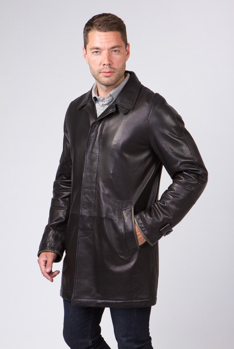 Мужская кожаная куртка из натуральной кожи с воротником 0901393