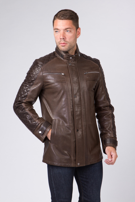 Мужская кожаная куртка из натуральной кожи с воротником 0901441