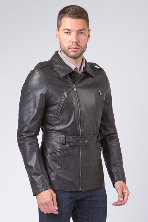 Мужская кожаная куртка из натуральной кожи с воротником 0901472