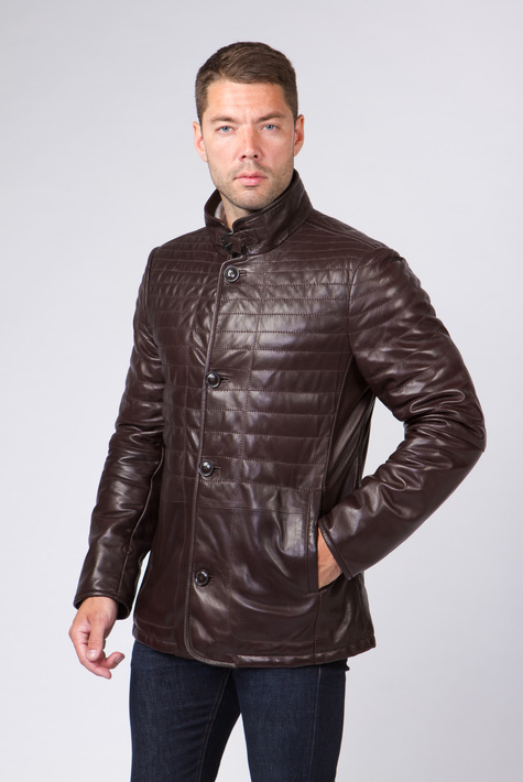 Мужская кожаная куртка из натуральной кожи с воротником 0901712